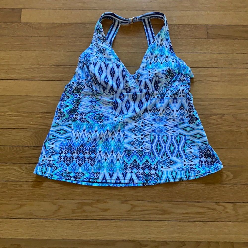 Blue multi colored bathing suit top size 18